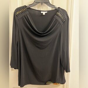 Black women top. Charter Club. Scoop neck with gold trim shoulders